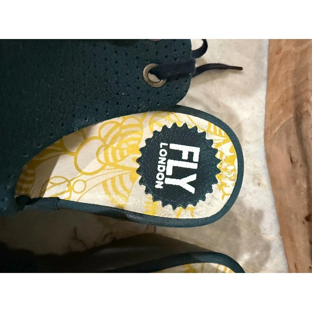 FLY London Ypul Wedge Sandals Cupido Reef Green Leather EU 36 US 5.5-6